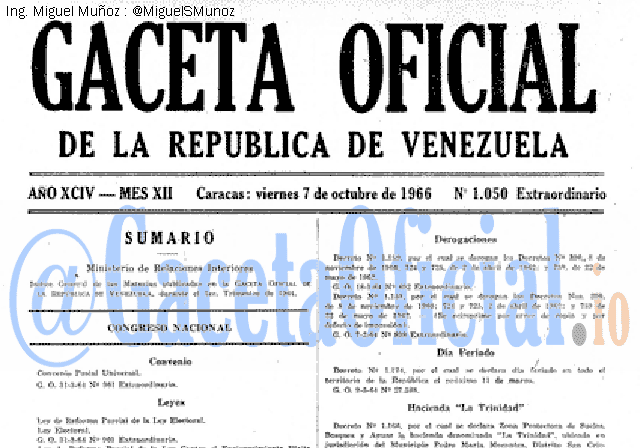 Gaceta Oficial 1050 del 7 Octubre 1966