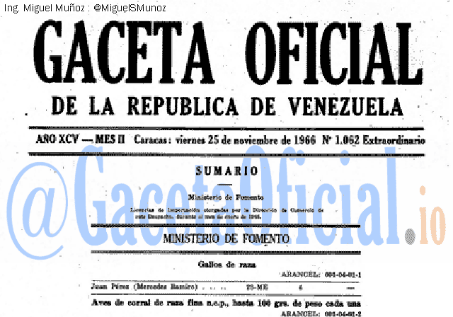 Gaceta Oficial 1062 del 25 Noviembre 1966