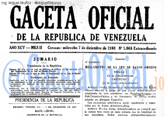 Gaceta Oficial 1066 del 7 Diciembre 1966