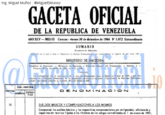 Gaceta Oficial 1072 del 30 Diciembre 1966