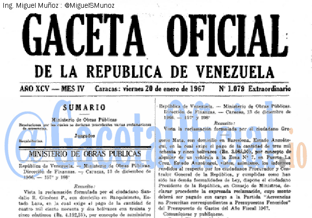 Gaceta Oficial 1079 del 20 Enero 1967