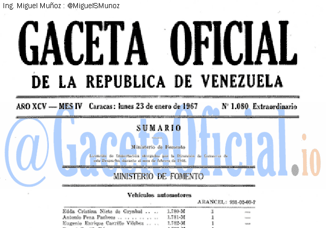 Gaceta Oficial 1080 del 23 Enero 1967