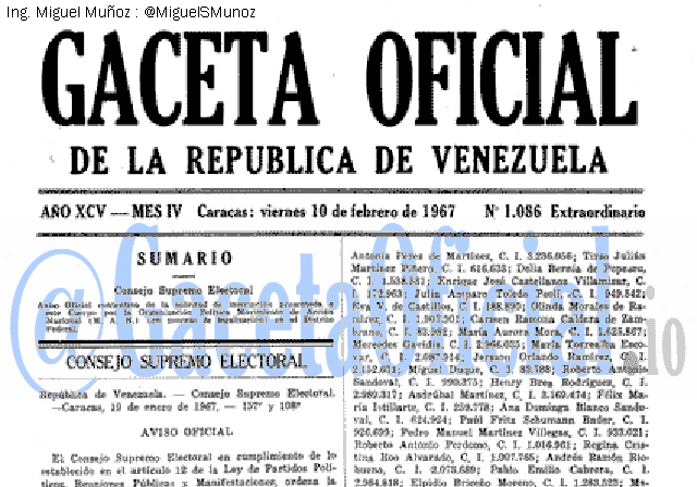 Gaceta Oficial 1086 del 10 Febrero 1967