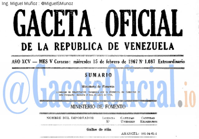 Gaceta Oficial 1087 del 15 Febrero 1967