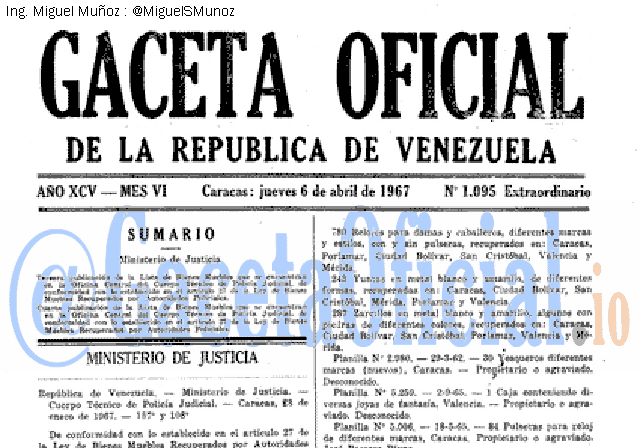 Gaceta Oficial 1095 del 6 Abril 1967