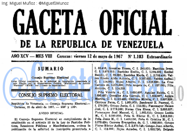 Gaceta Oficial 1103 del 12 Mayo 1967