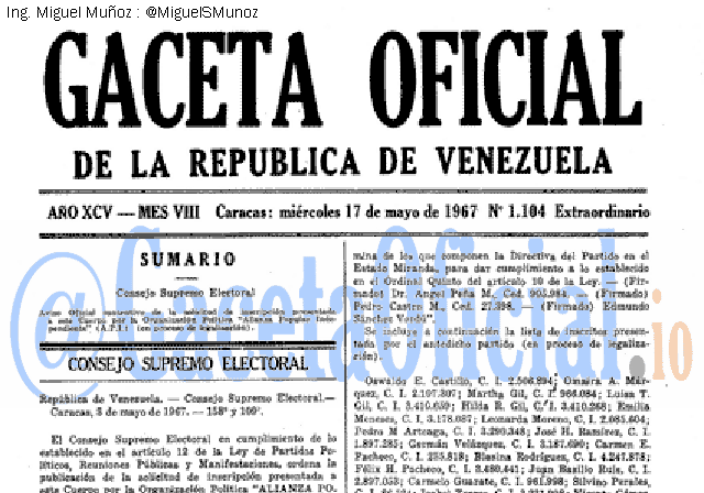 Gaceta Oficial 1104 del 17 Mayo 1967
