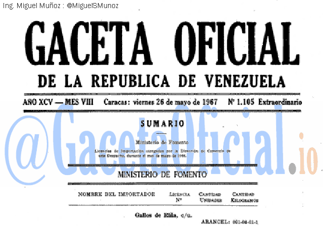Gaceta Oficial 1105 del 26 Mayo 1967
