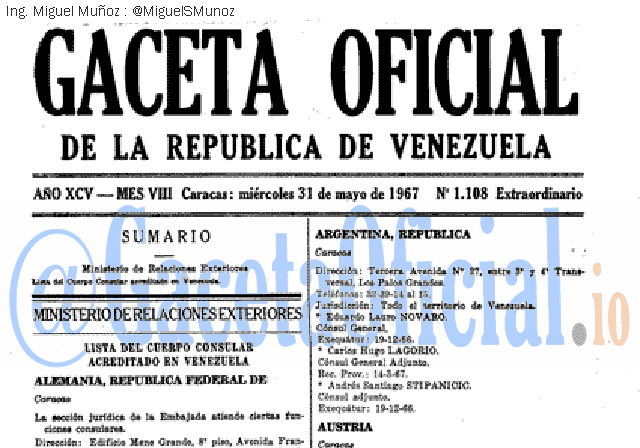 Gaceta Oficial 1108 del 31 Mayo 1967