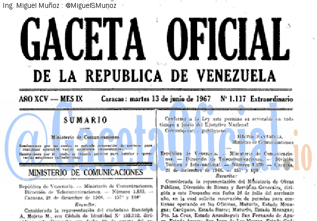 Gaceta Oficial 1117 del 13 Junio 1967