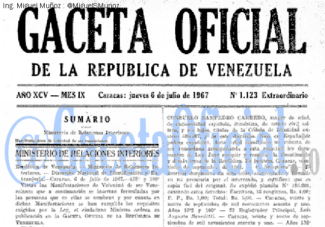 Gaceta Oficial 1123 del 6 Julio 1967