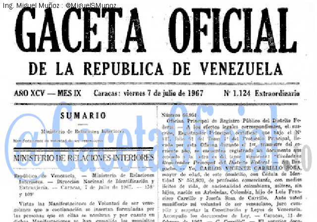 Gaceta Oficial 1124 del 7 Julio 1967