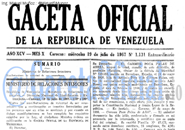 Gaceta Oficial 1131 del 19 Julio 1967