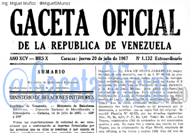 Gaceta Oficial 1132 del 20 Julio 1967