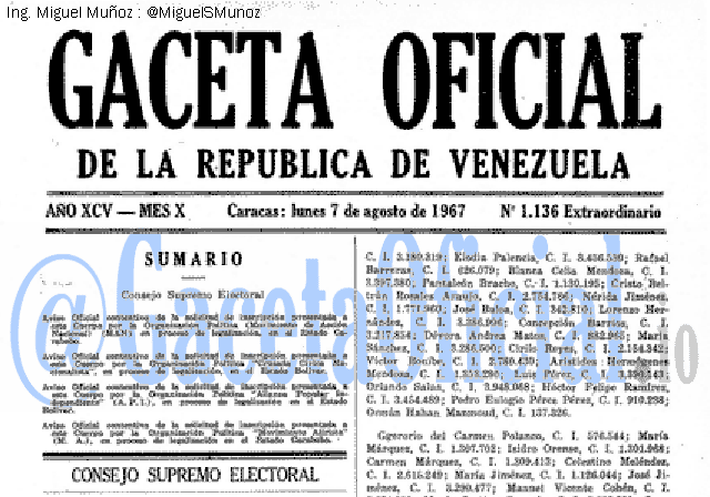 Gaceta Oficial 1136 del 7 Agosto 1967