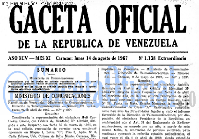 Gaceta Oficial 1138 del 14 Agosto 1967