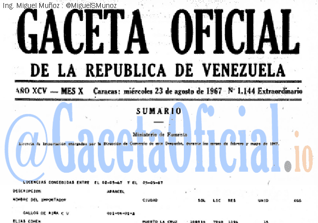 Gaceta Oficial 1144 del 23 Agosto 1967
