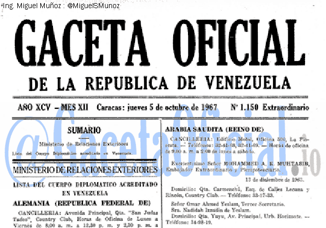 Gaceta Oficial 1150 del 5 Octubre 1967