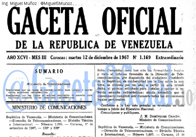 Gaceta Oficial 1169 del 12 Diciembre 1967