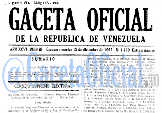 Gaceta Oficial 1170 del 12 Diciembre 1967