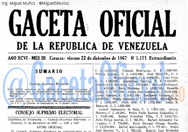 Gaceta Oficial 1171 del 22 Diciembre 1967