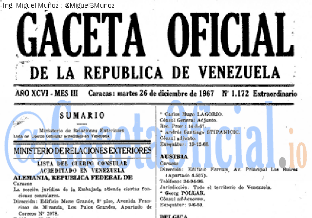 Gaceta Oficial 1172 del 26 Diciembre 1967