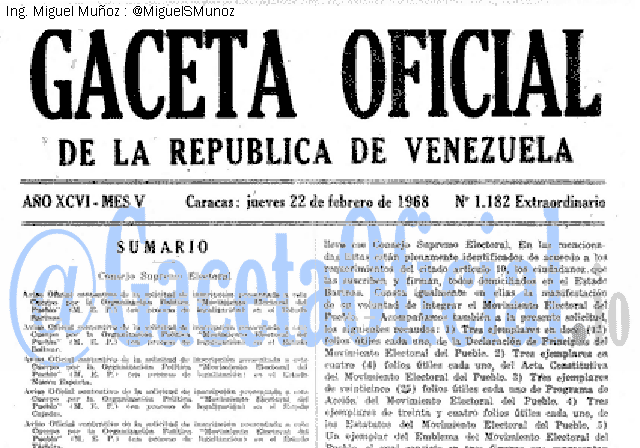 Gaceta Oficial 1182 del 22 Febrero 1968