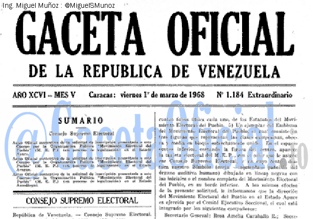 Gaceta Oficial 1184 del 1 Marzo 1968