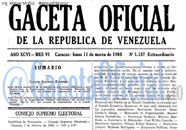Gaceta Oficial 1187 del 11 Marzo 1968