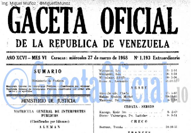Gaceta Oficial 1193 del 27 Marzo 1968