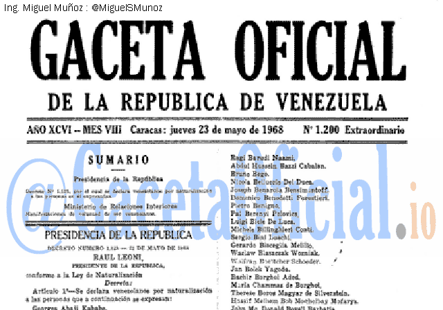 Gaceta Oficial 1200 del 23 Mayo 1968