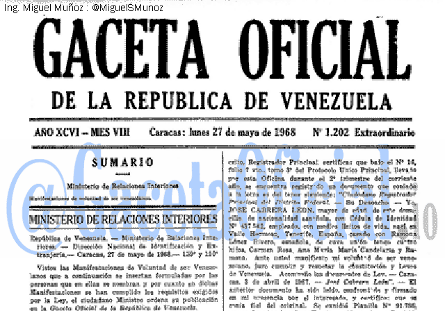 Gaceta Oficial 1202 del 27 Mayo 1968