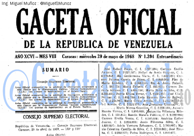 Gaceta Oficial 1204 del 29 Mayo 1968