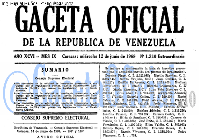 Gaceta Oficial 1210 del 12 Junio 1968