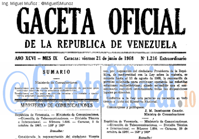 Gaceta Oficial 1216 del 21 Junio 1968