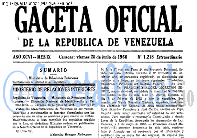 Gaceta Oficial 1218 del 28 Junio 1968