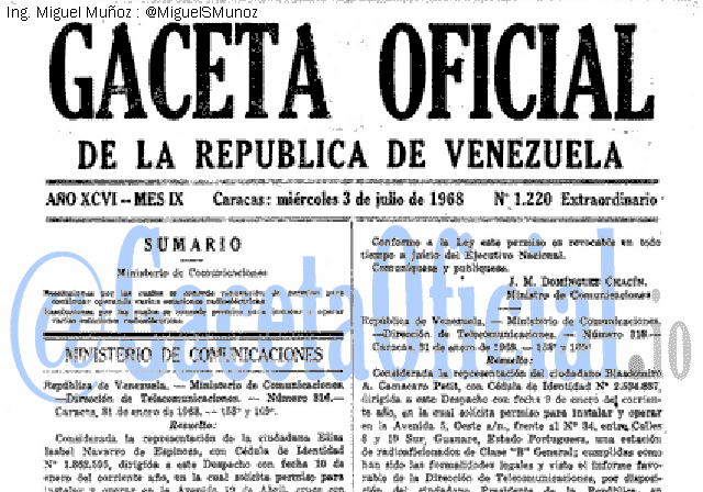 Gaceta Oficial 1220 del 3 Julio 1968