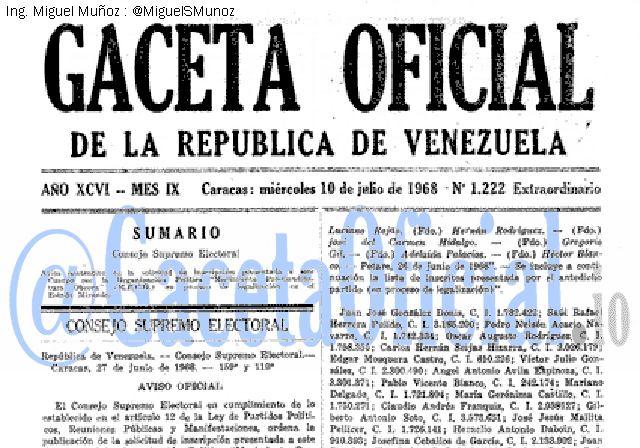 Gaceta Oficial 1222 del 10 Julio 1968