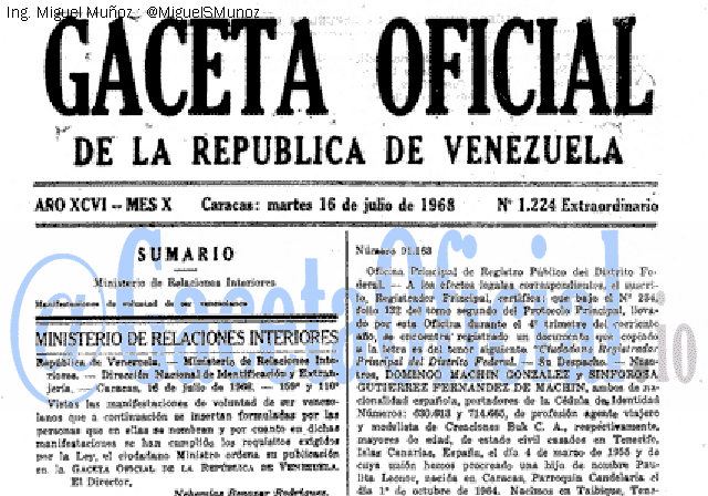 Gaceta Oficial 1224 del 16 Julio 1968