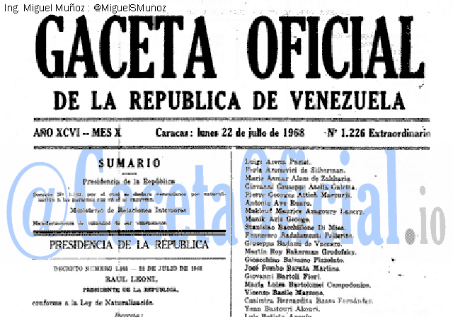Gaceta Oficial 1226 del 22 Julio 1968