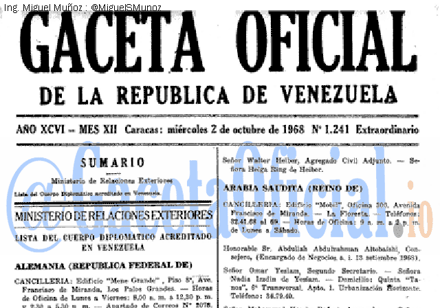 Gaceta Oficial 1241 del 2 Octubre 1968