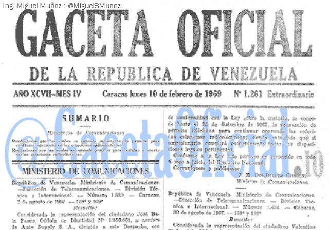 Gaceta Oficial 1261 del 10 Febrero 1969
