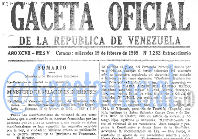 Gaceta Oficial 1262 del 19 Febrero 1969