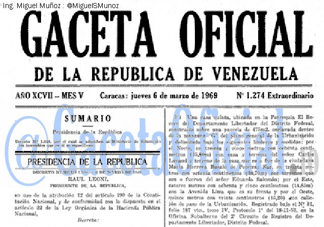 Gaceta Oficial 1274 del 6 Marzo 1969