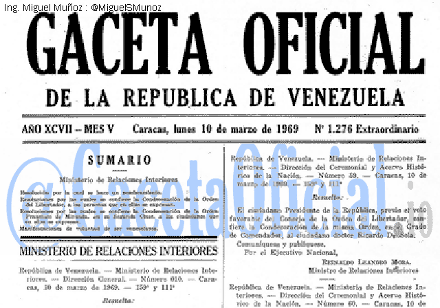 Gaceta Oficial 1276 del 10 Marzo 1969