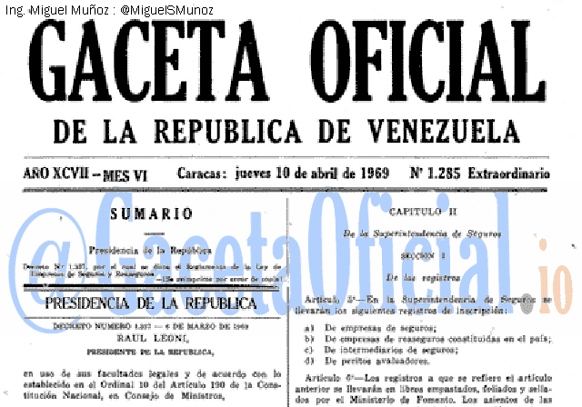 Gaceta Oficial 1285 del 10 Abril 1969