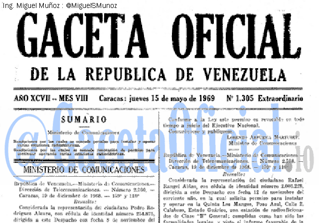 Gaceta Oficial 1305 del 15 Mayo 1969