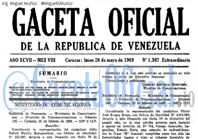 Gaceta Oficial 1307 del 26 Mayo 1969