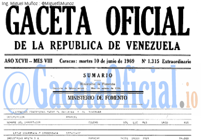 Gaceta Oficial 1315 del 10 Junio 1969