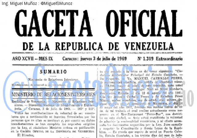 Gaceta Oficial 1319 del 3 Julio 1969